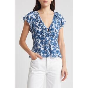 Rails Blue and White Floral Blouse